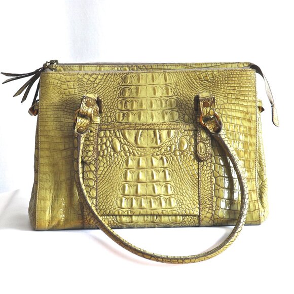 Matteo Mio Edmund Salama Handbags - Matteo Mio By Edmond Salama Large Croc Embossed Olive Green Tote - Canada